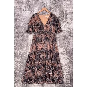 Anthropologie Dress 0X Womens Hutch Leopard Print Tiered Midi Maxi